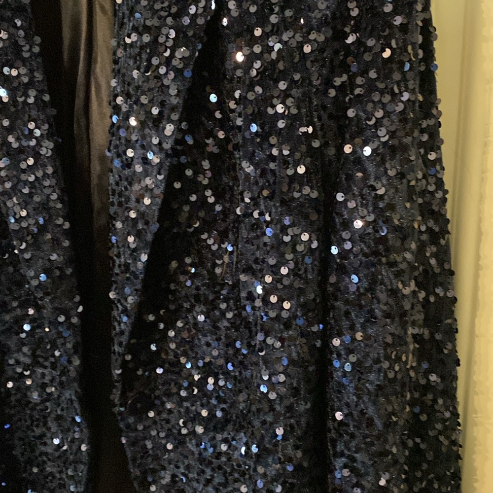 Nanette Lepore Girls’ Night Out Sapphire Blue Velvet Sequin Blazer Jacket - Picture 10 of 16